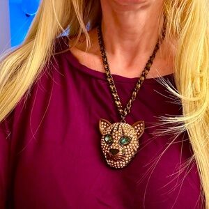 Betsy Johnson, statement cat head necklace, like new